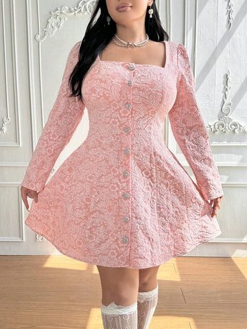 Women's 2-4XL A-Line Fashion Designer Short Dresses (Plus Size)-Women's Fashion Designer Plus Size Dresses-Pink-Women's fashion designer plus size clothes